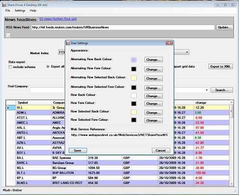 Screenshot of user settings screen (64-bit)