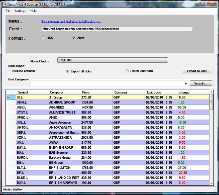 Share Prices 4 Desktop for .NET 3.5 on windows vista - Main Screen