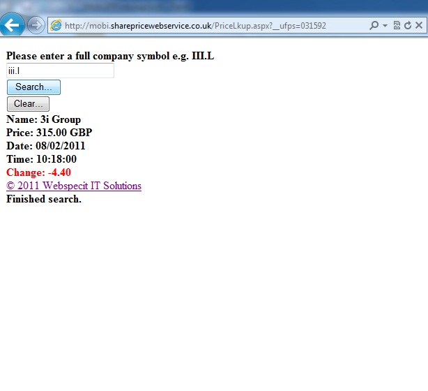Share Prices 4 Mobile (Web) - Price Lookup Pt2