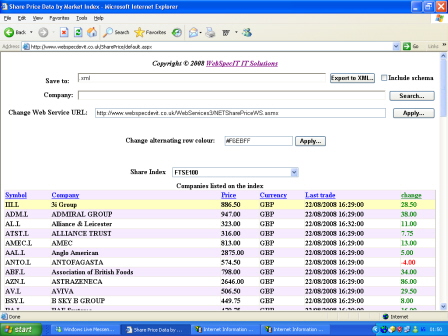 Screenshot of Share Prices 4 Web (NET1.1)