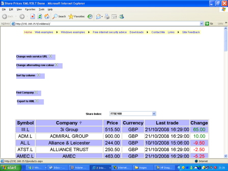 Screenshot of Share Prices 4 Web (XML)