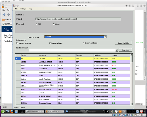 Share Prices 4 Desktop for .NET 3.5 running on Linux (opensuse 11.3) via Mono